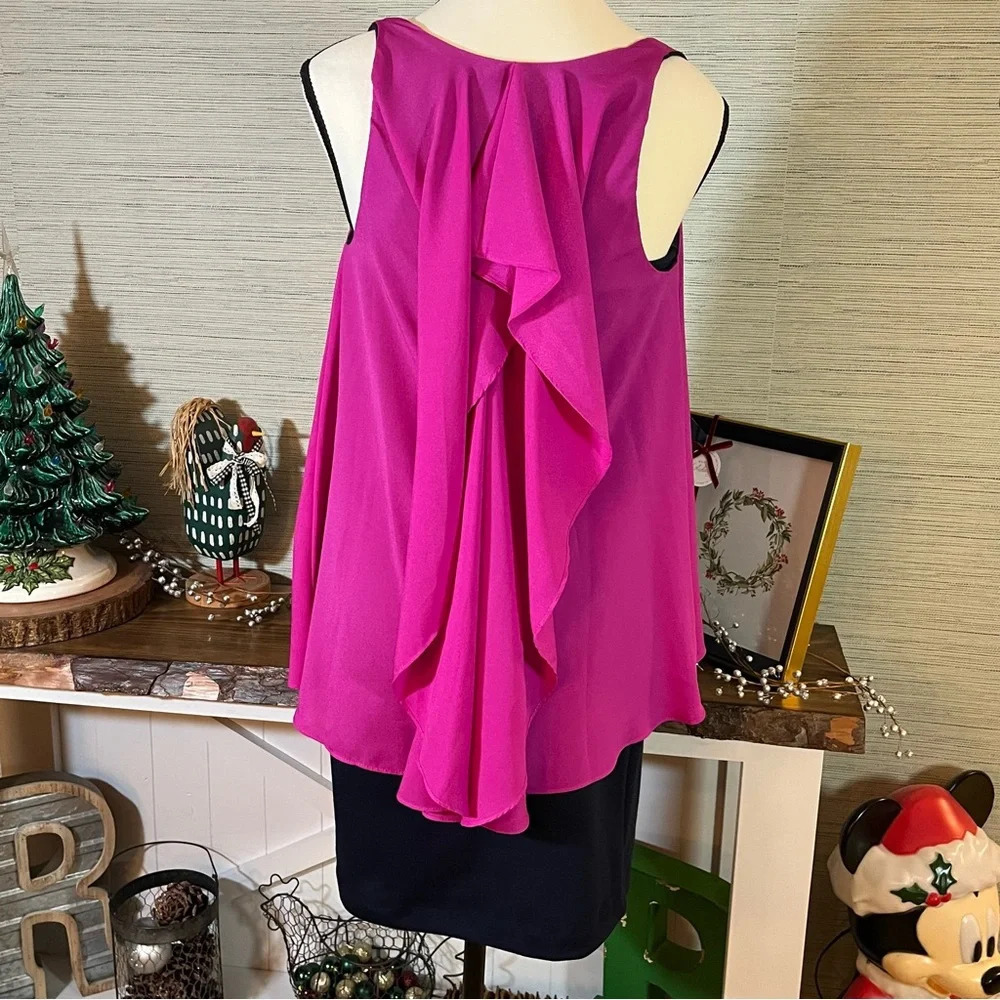 Hutch Anthropologie Two Tier Dress Chiffon Woman’s Size Small Pink Navy Barbie
